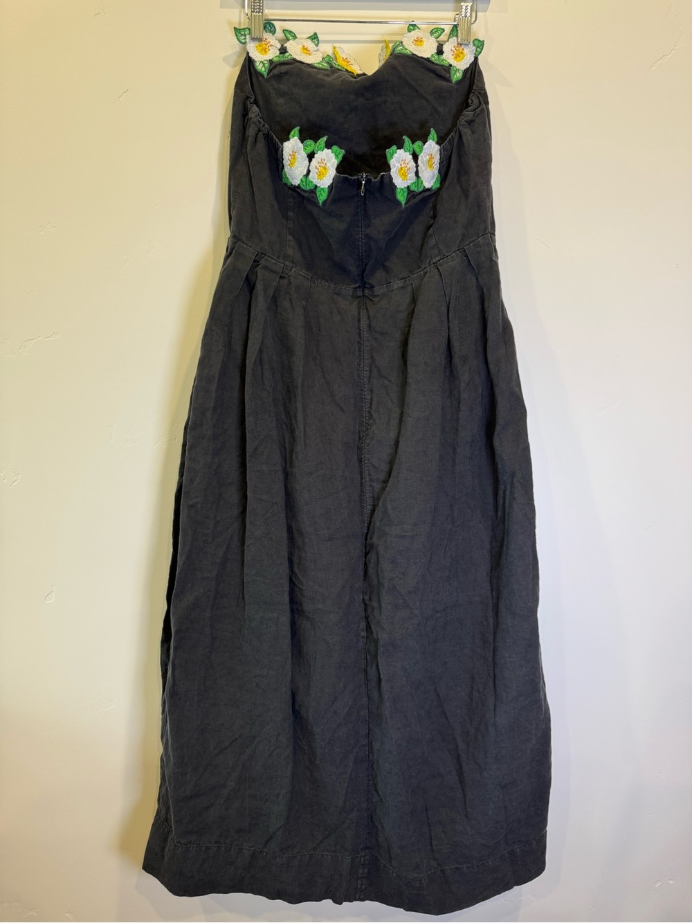 Fanm Mon Strapless Black Midi Dress with Floral Trim Lorr Dress - Picture 6 of 9